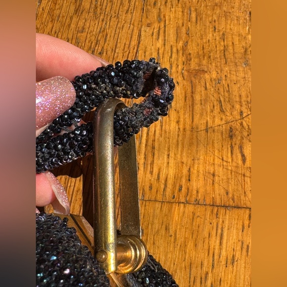 40s Vintage Navy Blue/ Black Carnival Glass Beaded Bag - Picture 9 of 13